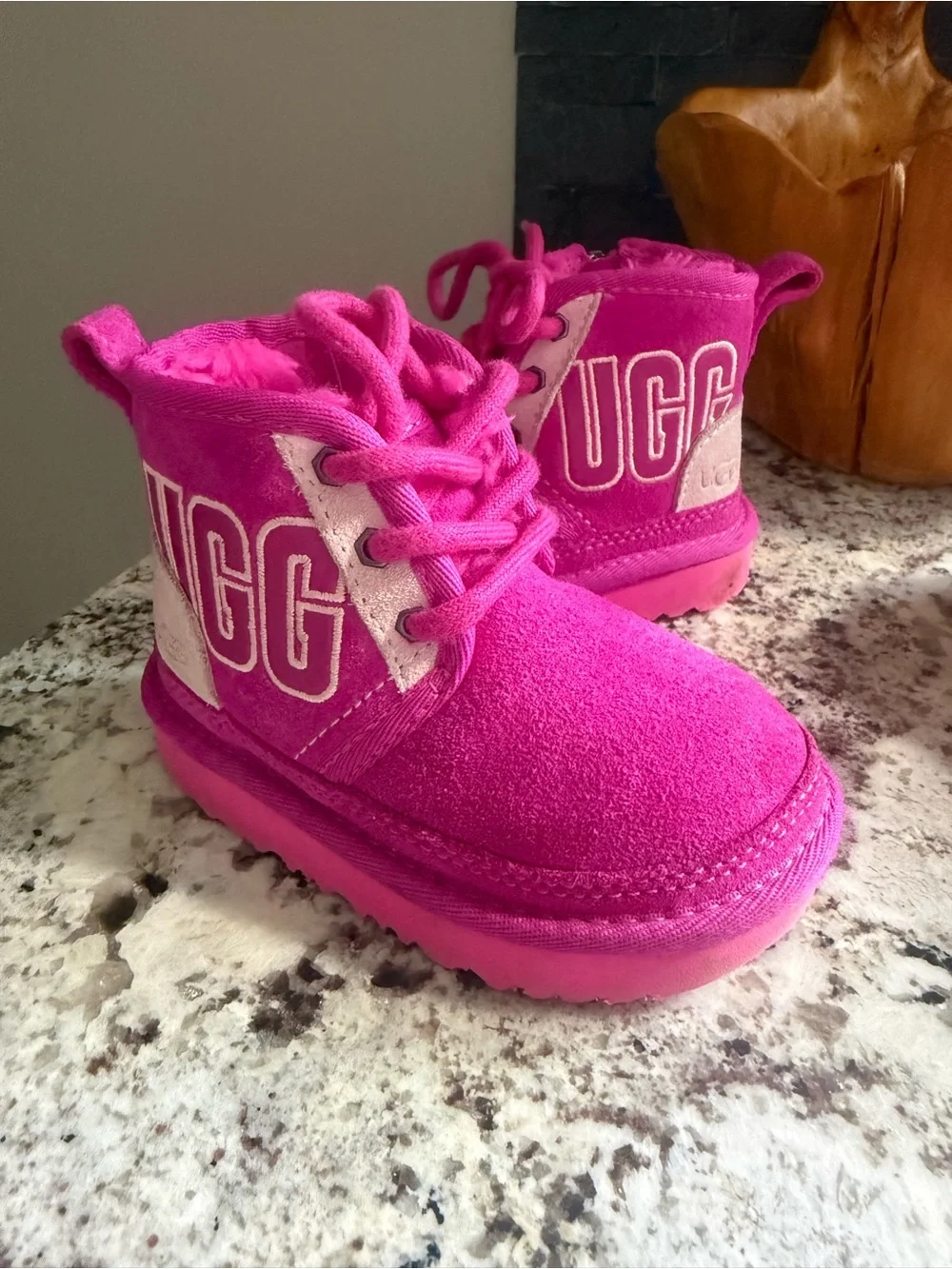 UGG Kids Hot Pink Suede Lace-Up Ankle Boots